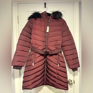 Express Belted Puffer Coat / Jacket Size XL Wine Down Filed NWT